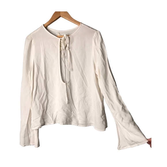 Free People Tops - Free People | White keyhole self tie chest blouse flare sleeves